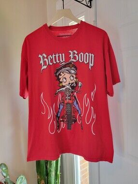 Betty Boop Red Biker‎ Graphic T-shirt 100% Cotton, Size XL